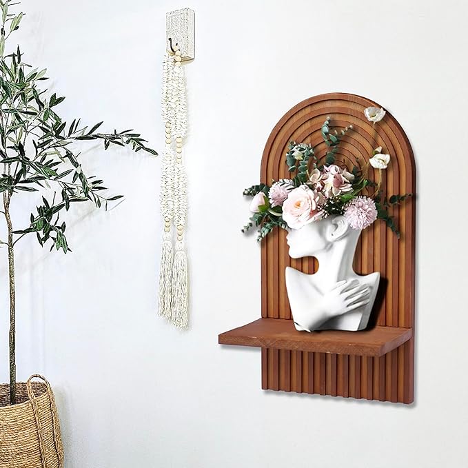 2 Pieces Boho Wall Shelf, Mid Century Shelves, Decorative Storage Unit, Decorative Bohemian Rainbow Hanging Shelves for Bathroom, Bedroom, Kitchen, Living Room, Laundry Room (Brown)