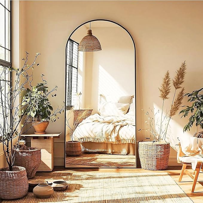 KOMCOTE 71x28 Inch Arched Floor Mirror - Full Length Black Standing Mirror for Bedroom, Living Room, Dressing - Tall Leaner Mirror with Arch Design, Wall or Free-Standing Decor