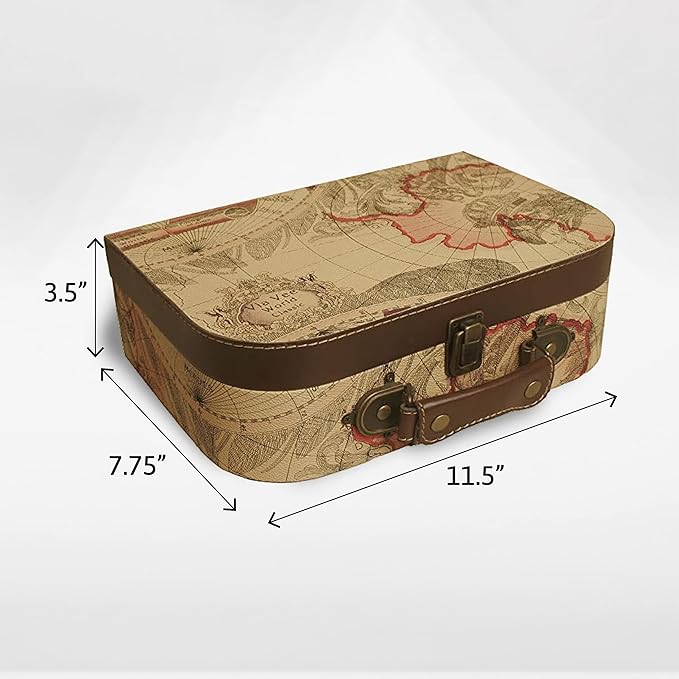 wald imports - Paperboard Suitcases -Decorative Storage Boxes - Suitcase Set for Decoration, Storage, and More (Faux Leather Map 2)