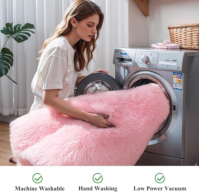 KCHOWUA Pink Fluffy Area Rug for Girls' Bedroom, 5'x8' Machine Washable Plush Pastel Shag Rug, Large Soft Furry Carpet for Living Room, Nursery, Kids' Room, or Dorm Décor