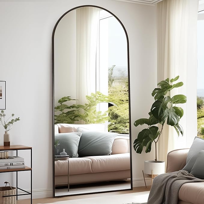 Rowjut Floor Full Length Mirror, Arched Mirrors Full Length 76"x34" Freestanding Large & with Aluminum Frame&Wall Mounted & Hanging or Leaning& Full Body Mirror for Bedroom, Black