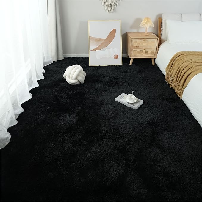 Fluffy Area Rug 5x7 Bedroom: Shag Rug for Bedroom - Area Rug 5x7 Black Plush Fuzzy Soft Carpet for Living Room