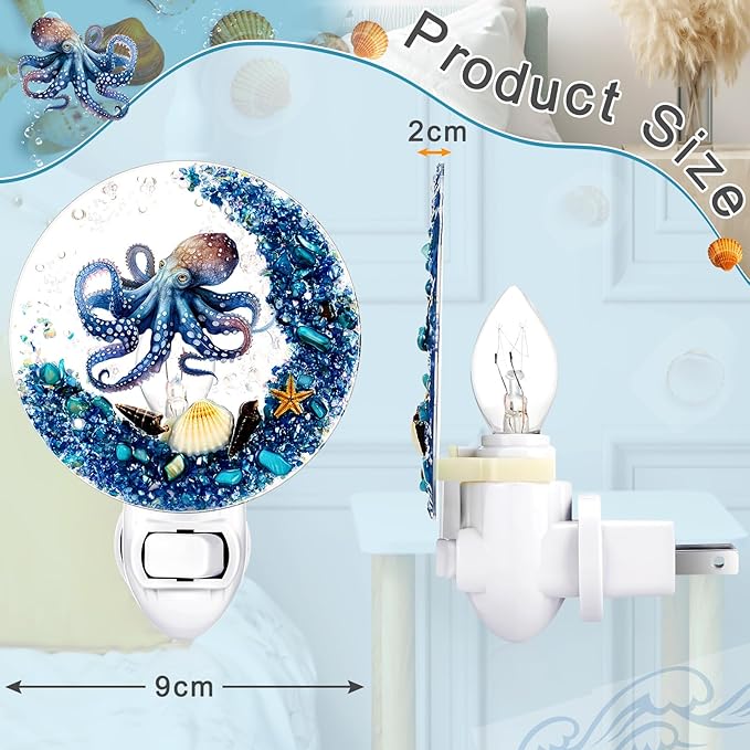 Hortsun Plug in Seashell Night Light Ocean Sea Animal Decorative Night Light Plug in Beach Lamps Vintage Ocean Lamps for Adult for Home Bedroom Living Room Bathroom Wall(Octopus)