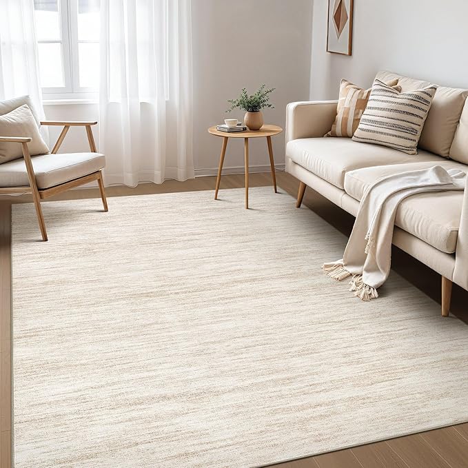 Nakagishi 6X9 Area Rugs Living Room: Washable Large Vintage Rug Neutral Non-Slip Soft Stain Resistant Indoor Carpet for Bedroom Nursery Dining Room Office Playroom - Beige-01