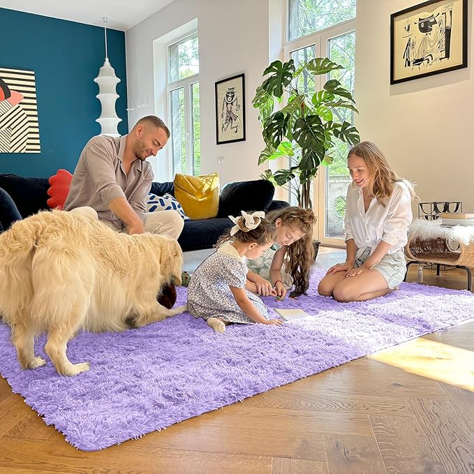 OLANLY 2x8 Machine Washable Runner Rugs for Hallway, Soft Fluffy Shaggy Bedside Rugs for Bedroom, Living Room, Indoor Floor Carpet for Kids Girl Boy, Nursery Rooms, Home Decor Aesthetic, Light Purple