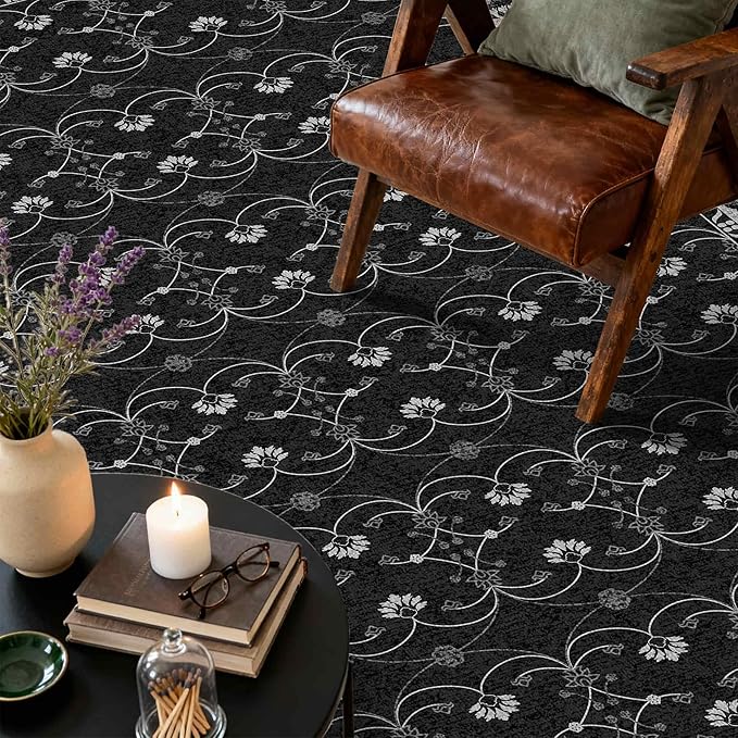 Rugxara Black Rug Area Rugs 5x7, Washable Rugs for Living Room, Vintage Boho Rug for Office, Dining Room, Kids Room and Farmhouse, Durable Low Pile Non-Slip Area Rug for High Traffic Areas(Black 5x7