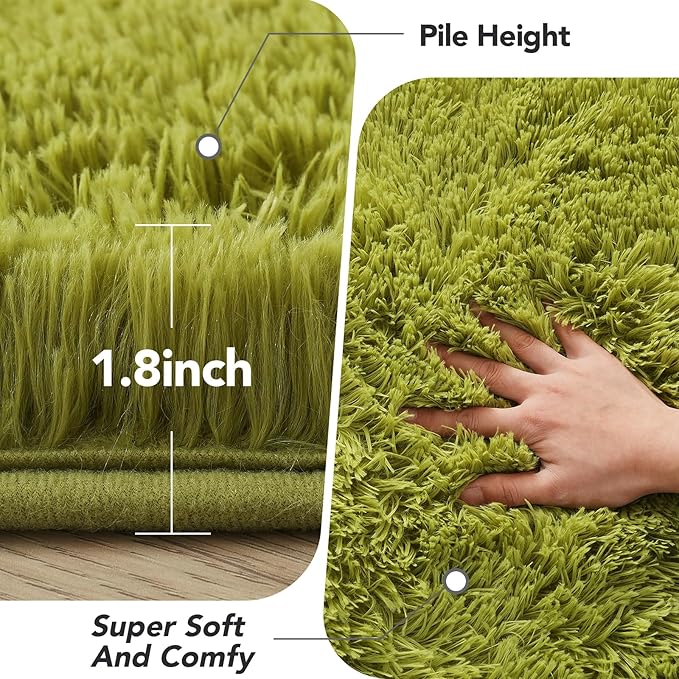Green Grass Area Rugs for Bedroom: 5x8 Fluffy Shag Carpet for Living Room-Fuzzy Furry Plush Soft Kids Girls Shaggy Bedside Indoor Floor Rug for Teen Dorm Home Decor Aesthetic (Lawn Green,5x8 Feet)