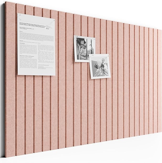 Bumusty Large Cork Board Alternative-36 x 24" Felt Bulletin Board Tiles, with 30 Pushpins, 40 Adhesive Tabs, Fine-Stripe 6-Pack, Cork Boards for Office Push Pin Board Felt Board-Pink