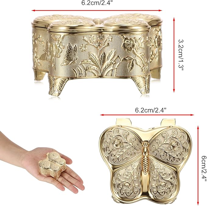 Hipiwe Vintage Jewelry Box Decorative Treasure Chest Butterfly Shape Trinket Keepsake Storage Box Gold Necklace Earring Holder Gift for Women, Small