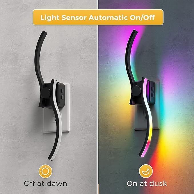 L LOHAS LED Night Light, Night Lights Plug into Wall, Modern Nightlight with Dusk to Dawn Sensor, 3000K & RBG Dimmable Wave Plug in Night Light, for Bedroom Bathroom Hallway