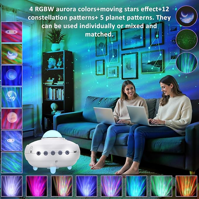 Galaxy Projector Star Projector， 12 Zodiac Constellations, 4 Aurora Color Combinations, Dynamic Star Clusters,Bluetooth Speaker. for Bedroom, Living Room, and Party Night Light Projector.