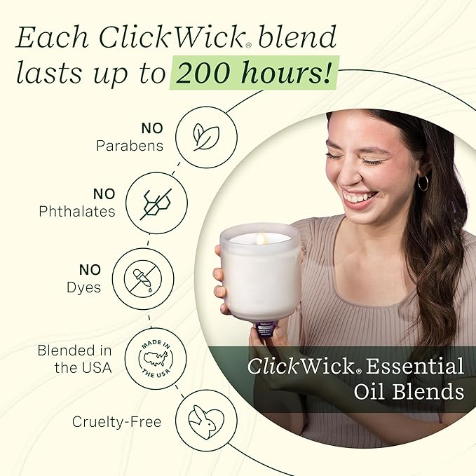 Lifelines Flameless Candle Aromatherapy Essential Oil Diffuser with 4 ClickWick Essential Oil Blends Value Pack - Cordless & Waterless Diffuser for Home - Scented Electric Candles Blow Out Flame