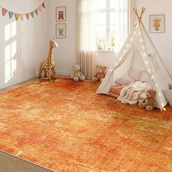 RELEANY Washable Area Rugs 8'x10' Non-Slip Modern Abstract Soft for Living Room Entryway Bedroom Nursery, Print Pattern, Orange