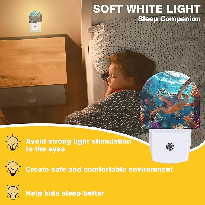 Night Lights Plug into Wall Sea Turtle Swimming in Ocean Night Light Dusk to Dawn Smart Sensor Decorative Round Led Lamp for Bedroom Kitchen Hallway Nightlight for Women Men