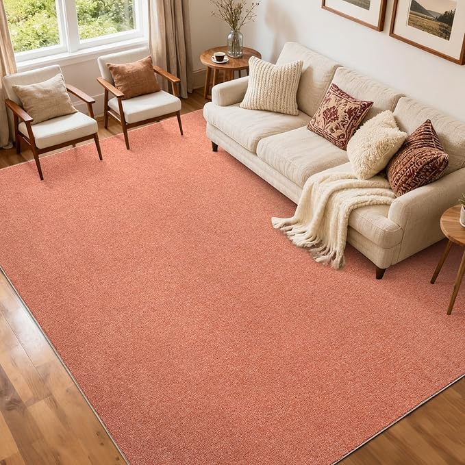 FinRèc 5x7 Washable Area Rugs for Bedroom Living Room, Low Pile Thin Rug Solid Color, Non-Slip Carpet Indoor for Home Decor (Orange/White)