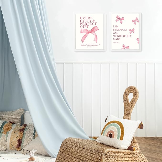 LARTSFRO Coquette Pink Bow Wall Art Decor Posters, Pink Bow Room Bedroom Bathroom Dorm Wall Art Decor Aesthetic for College Teen Girls Gifts, Inspirational Bible Verses Bow Wall Decor, 10x8 Inch Set of 4 Pcs Bow Pictures (WHITE FRAMED)