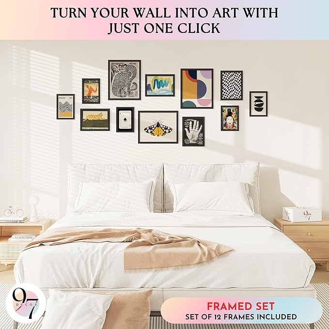 97 Decor Vintage Eclectic Wall Art Collage - Abstract Modern Art Prints For Wall Decor, Cool Funky Pictures Maximalist Paintings Retro Bauhaus Posters Set For Dorm Bedroom Home Decorations (Unframed)