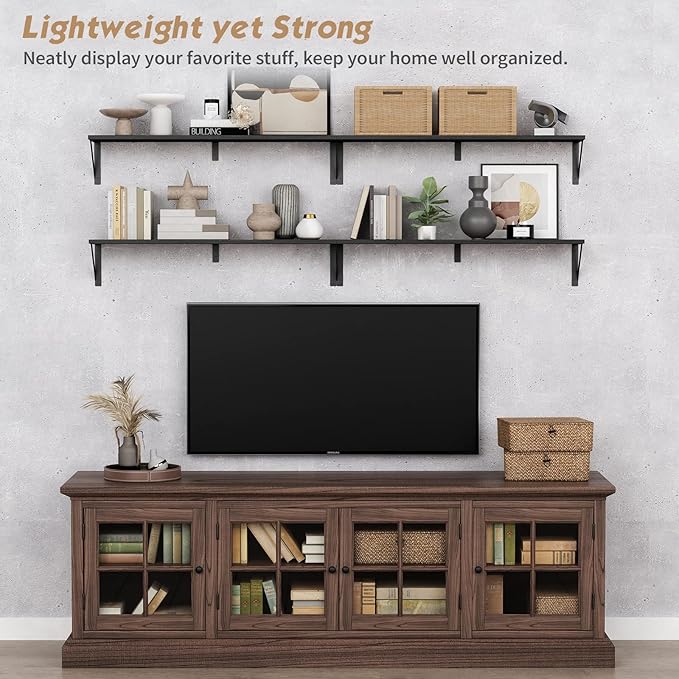 Forbena Floating Shelves 36 Inches Long 8 in Deep Set of 3, Large Wall Shelf for Bedroom Books, Heavy Duty Wide Wall Shelving for Living Room Office Kitchen Closet Organizers and Storage (Black)