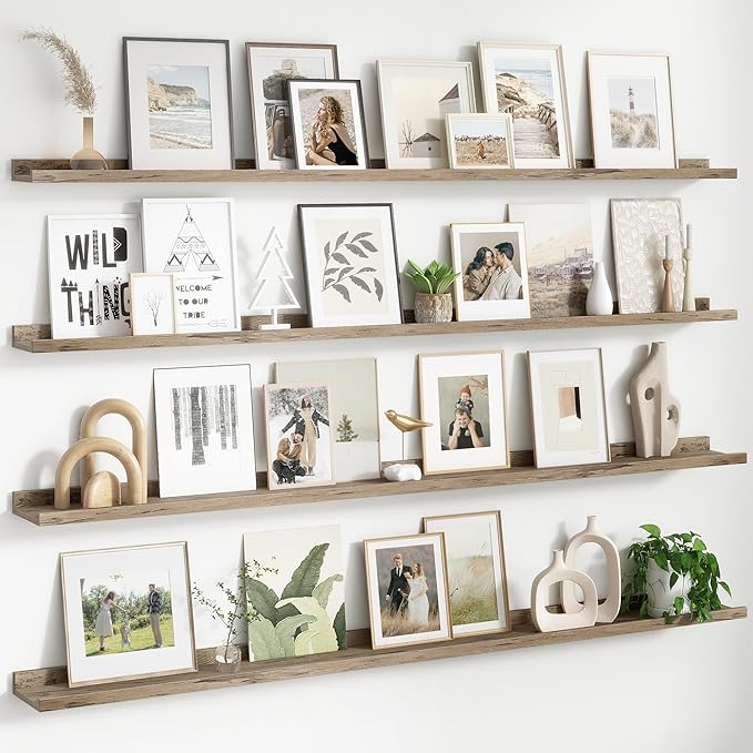 FLYJOE Floating Picture Ledge Shelves for Wall Set of 4, 72 Inch Wall Shelves with Lip Long Large Nursery Book Shelf for Toys Storage Kids Bookshelf Wall Mounted Living Room Bedroom Decor Frames
