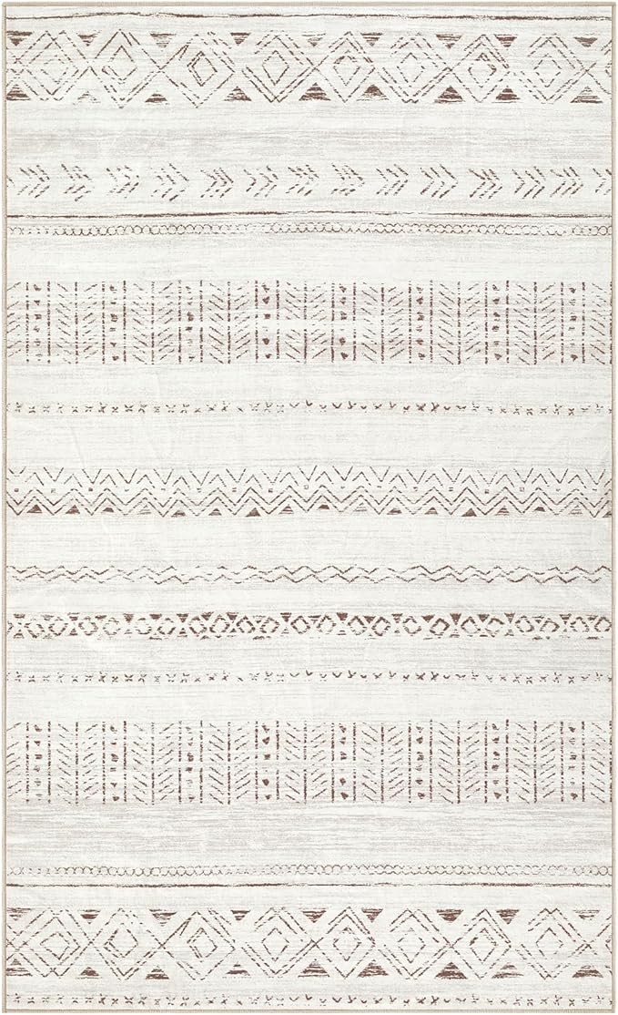 cotiled 3x5 Area Rug Living Room: Washable Boho Rugs with Non Slip Backing Small Soft Indoor Stain Resistant Carpet for Bedroom Farmhouse Dining Room Lightweight Home Decor L Brown/Cream