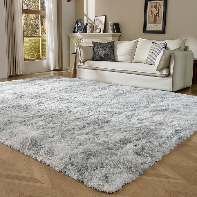 Fluffy Area Rugs for Bedroom - Soft Plush Shag Rug for Living Room Nursery Kids Room - Non Slip Fuzzy Shaggy Floor Carpets for Girls Boys Play Room Dorm Decor (Tie-Dyed Light Grey, 4' x 6')