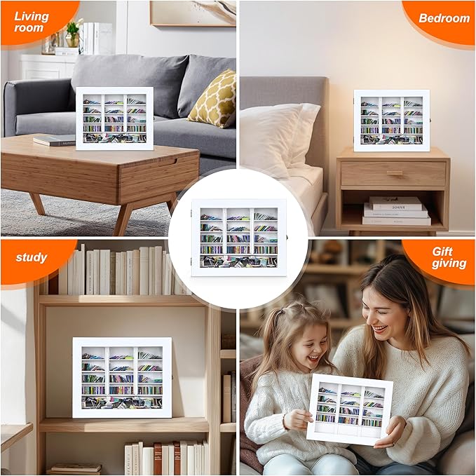 Anxiety Mini Bookshelf Mini Books with 300PCS Mini Bookshelf Shake Away Your Anxiety Wooden Miniature Book Library for Stress Relief, Home and Office Decor, Unique Gift for Book Lovers - White