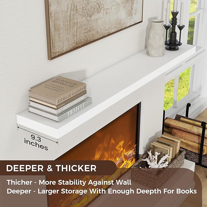 Venusmiles Floating Shelves for Wall, Engineered Wood Wall Shelves with Invisible Brackets for Living Room Bedroom Bathroom Office Kitchen Decor and Storage (White, 55" W x 9" D x 1.5" H) Set of 1