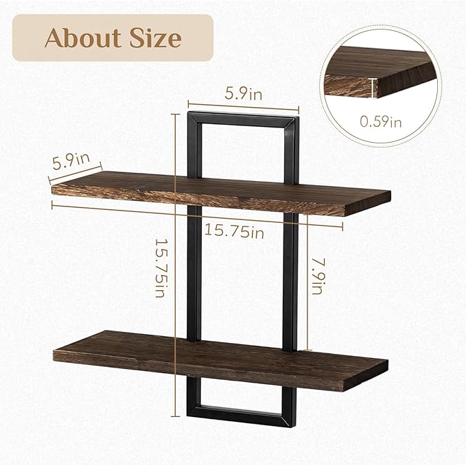 Decorative Floating Shelves for Bedroom: 2-Tier Display Hanging Shelves Storage for Home Office Small Space Corner