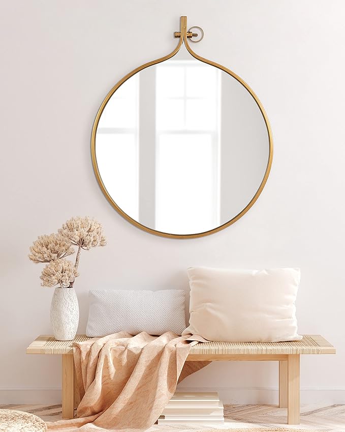 Kate and Laurel Yitro Round Wall Mirror; 30 x 37; Gold; Decorative Versatile Modern Wall Decor