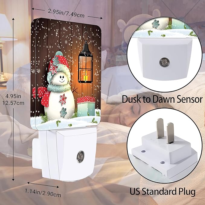 Cute Snowman Night Light, Vintage Christmas Lantern Plug into Wall with Dusk to Dawn Light Sensors, Warm Nightlights for Bedroom, Bathroom, Hallway, Kitchen, Gifts Ideal for Girls Women