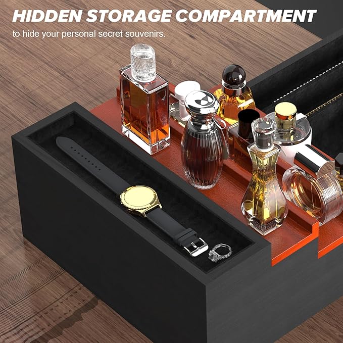 upcessory Cologne Organizer for Men, 4 Tier Perfume Stand, Cologne Shelf with Drawer and Hidden Compartment Perfume Display Holder, A Gift for Men