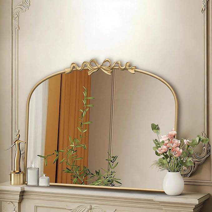 Besdomus Antique Arched Gold Mirror: 32"x24" Large Arch Bow Antique Wall Mounted Mirror - Baroque Traditional Ornate for Living Room/Fireplace/Bathroom- Home Decor for Homemakers