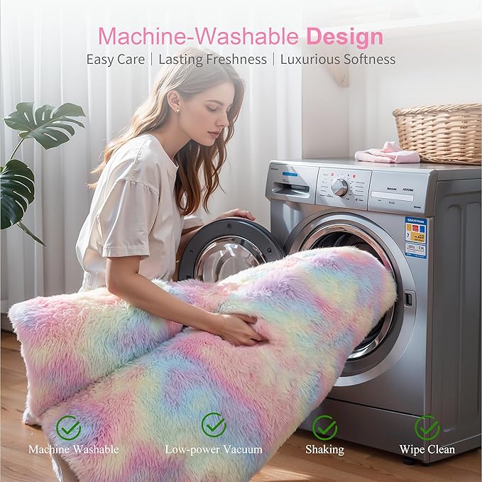 KICHOWUA Thick Area Rug 5x8 Unicorn Fluffy Shag for Girls Bedroom, Rainbow Soft Fuzzy Furry Shaggy Pastel Rug for Living Room,Thickened Washable Non Slip Princess Kids Nursery Boys Dorm Room Carpets