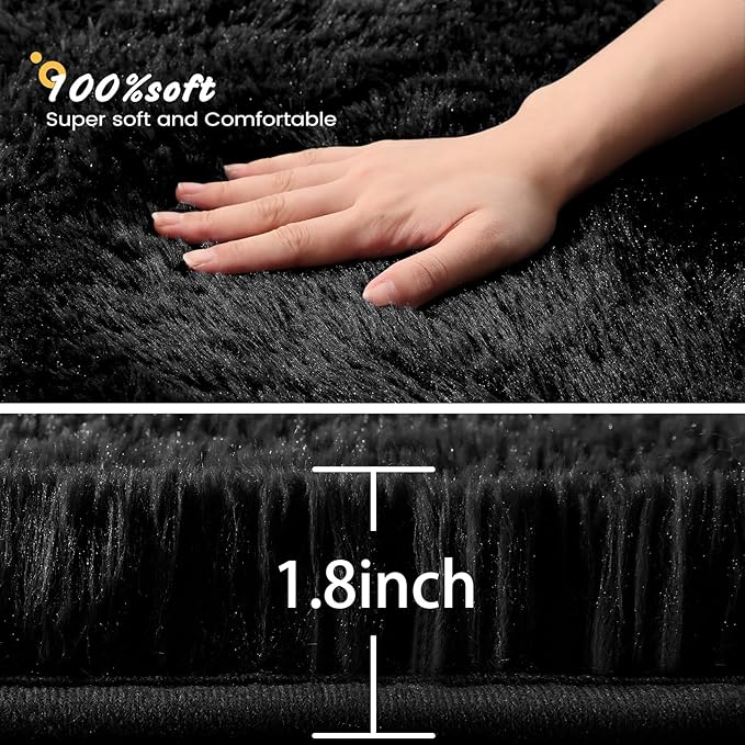 Soft Area Rugs for Bedroom Living Room Plush Fluffy Rug 9x11 Feet, Shag Furry Area Rug Carpet Non Shedding for Nursery Children Kids Girls Room Home Decorative, Charcoal