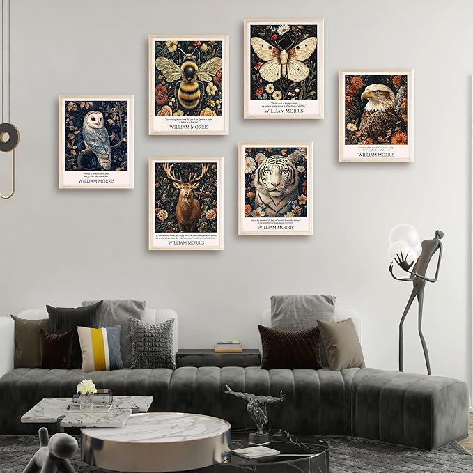 Eastern Print William Morris Wall Art Set Of 7 Prints, Vintage Animal Artwork For Walls Living Room And Bedroom, Colorful Posters For Room Aesthetic, Nature Botanical Wall Decor, Unframed 8x10 Inches