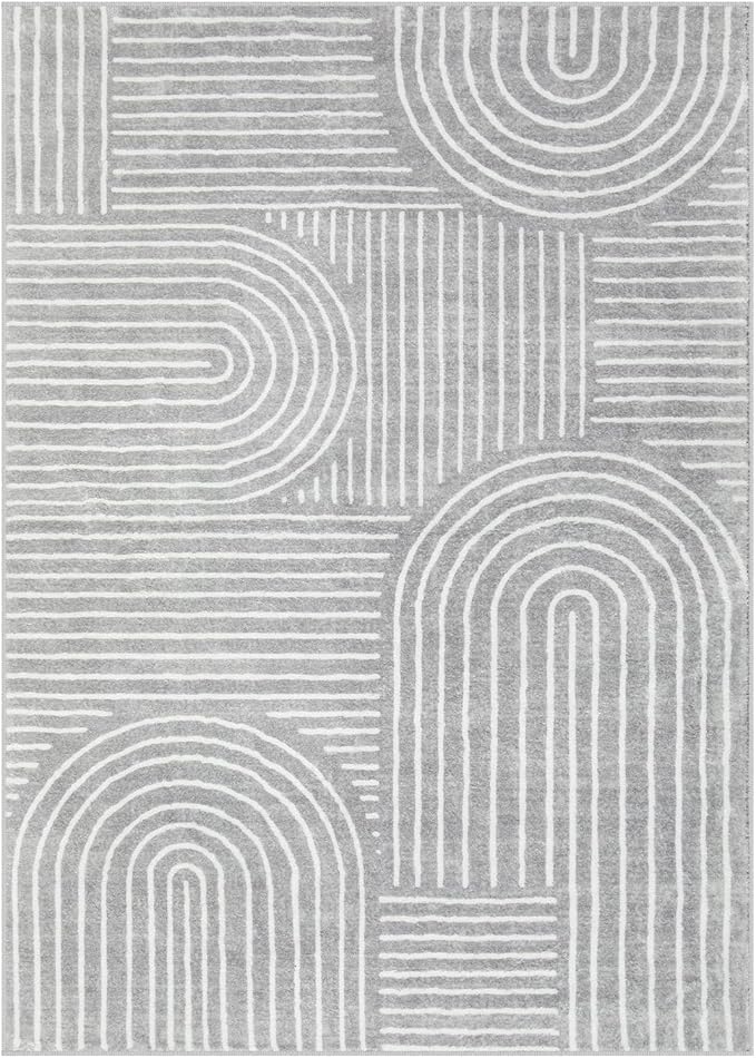 Lahome Abstract Area Rug 5x7,Soft Washable Rugs for Living Room Ultra-Thin Non Slip Gray Rugs for Bedroom, Throw Rug Carpet for Dining Room Office Playroom Darrell (5'x7',Gray)