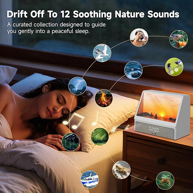 Upgraded Sunrise Alarm Clock, White Noise Machine with 12 Soothing Sounds, Wake-Up Light with Snooze Function, 12/24H Dual Time Display, Power Adapter Included, for Youth, Mother's Day