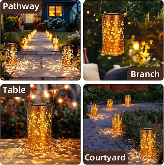DIBIEECN Mothers Day Gifts for Mom, Birthday Gifts Grandma Ladies Solar Lanterns Outdoor Hanging Hollowed-Out Metal Waterproof LED Garden Decor Outside for Patio Yard Porch, Fairy, 1 Pack