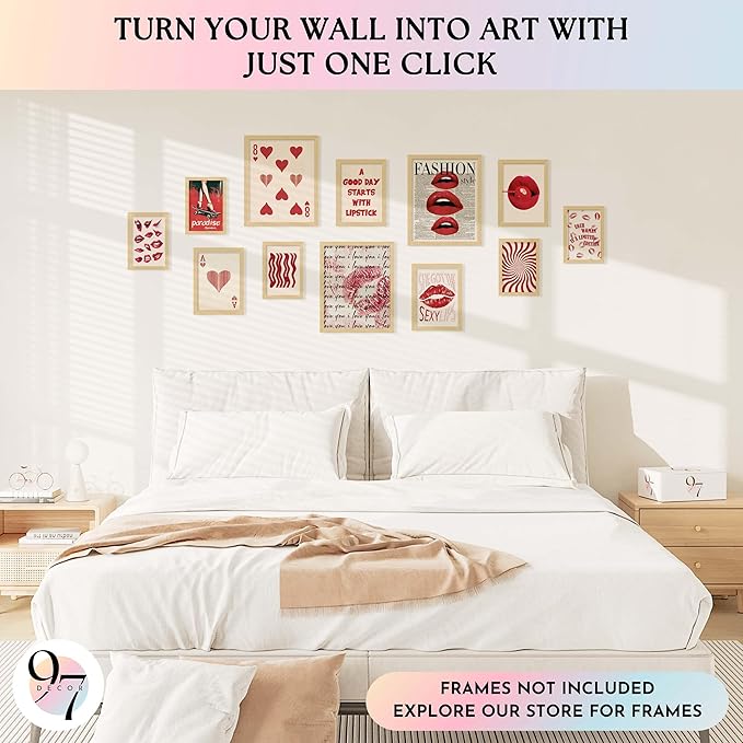 97 Decor Vintage Downtown Girl Room Decor - Y2k Posters For Room Aesthetic Pictures, Cute Y2k Room Decor 2000s Prints, Retro Red Wall Art For Teen Girls College Dorm Bedroom Decorations (Unframed)