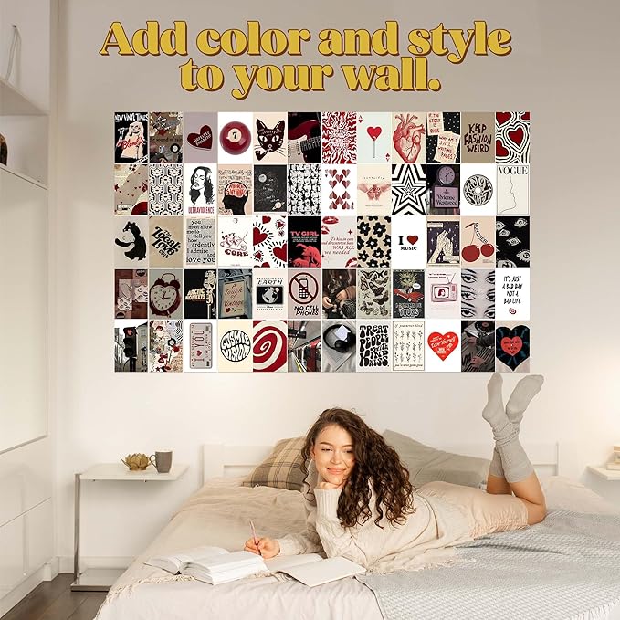 60 pcs Downtown Girl Room Décor, Coquette y2k 2000’s Grunge Posters, Retro Music Wall Art for Bedroom, Trendy Vintage Funky College Dorm Wall Collage Kit Aesthetic Pictures
