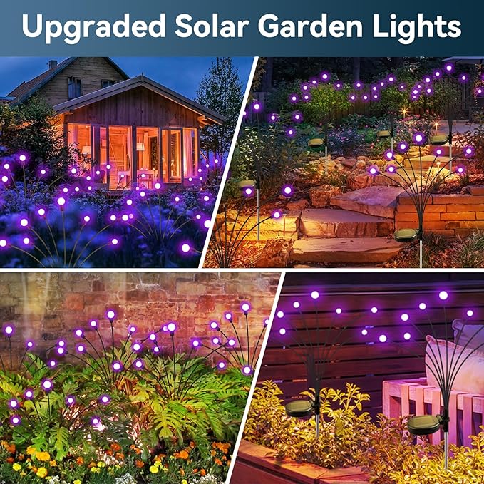 Solar Garden Lights Outdoor Waterproof, 2 Pack 16 LED Swaying Firefly Lights Outdoor Decor Light for Pathway Party Christmas Decoration, Unique Gifts for Women, Purple