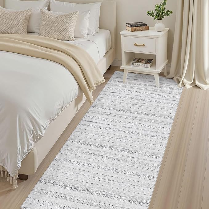 cotiled Hallway 2.6x8 Runner Rugs: Washable Boho Rugs with Non Slip Backing Large Soft Indoor Low Pile Carpet for Living Room Bedroom Farmhouse Dining Room Lightweight Home Decor Grey