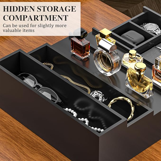 Vdamu Cologne Organizer for Men,4 Tier of Elevated Cologne Display Stand with Drawer Storage,Wood Cologne Display,Perfume Organizer and Storage Display Risers,Great Gift for Men (Black)