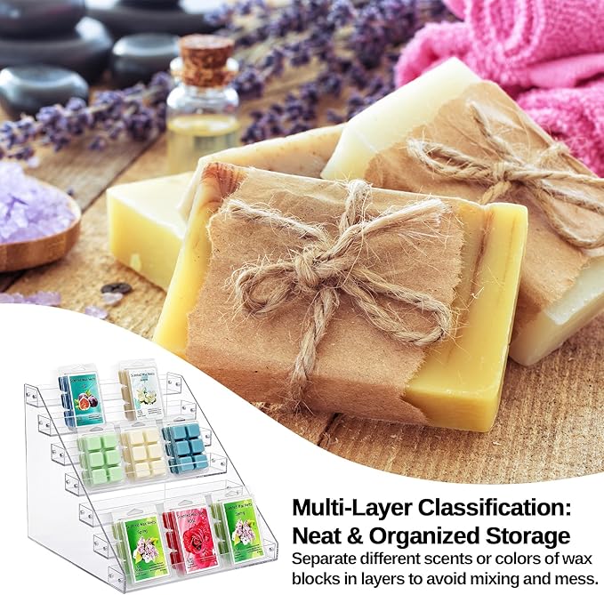 2 Pack 12" Wax Melt Holder Display, 7 Tier Clear Acrylic Risers Display Stands, Perfume Shelf & Organizer for Wax Cubes Wax Melt Candles,Clear