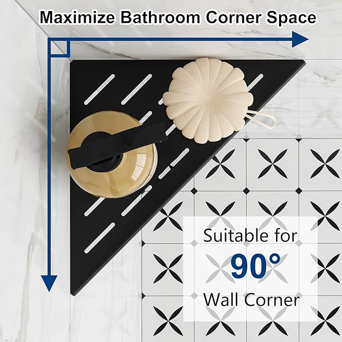 Qeke Corner Shower Shelves, 10” Recessed Tile Shower Shelf, 304 Stainless Steel Grout in Corner Tile Shower Shelves, No Drilling, Matte Black, 2 Pack