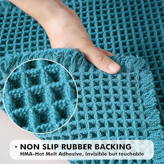 MIULEE Set of 2 Waffle Bathroom Rugs, Boho Bath Rugs Non Slip Washable, Super Absorbent Bath Mats, Ultra Soft Rubber Backed Shower Mats for Bathroom Floor, Tub and Shower, Teal, 17x24 Inch