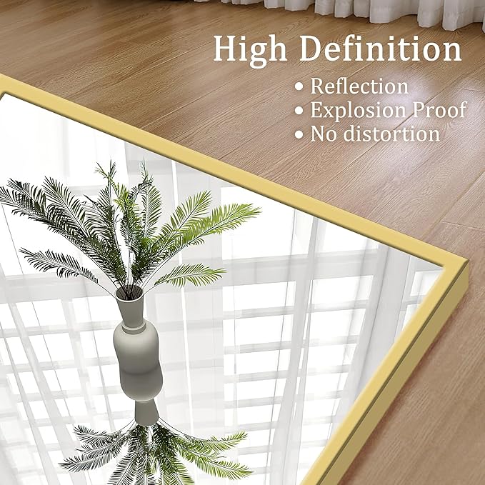 GlasFlength Full Body Mirror with Stand, 71" x 32" Full Length Mirror with Aluminum Alloy Frame Wall-Mounted/Leaning Against Wall/Floor Standing Mirror for Home Decor, Gold