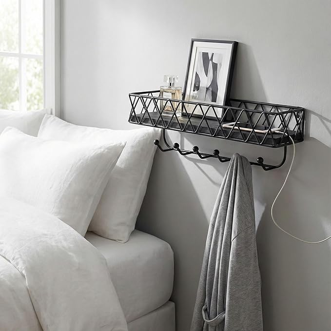 Molaxhome Wall Mounted Storage Shelves,Easy to Mount Wall Wooden Floating Shelf for Bedroom,Farmhouse,Living Room,Bathroom,Kitchen,Office and More DC1A611 (Black, W4.7xL14)