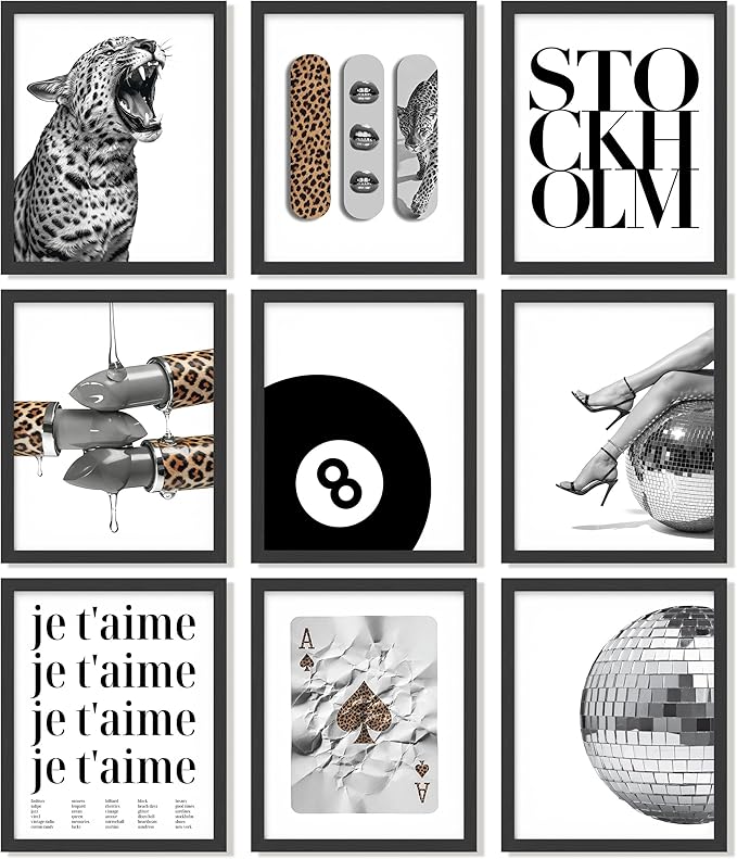 97 Decor 9 Pcs Trendy Leopard Wall Art - Cheetah Pictures Wall Decor For Bedroom, Stockholm Posters For Room Aesthetic, Funky Art Prints For College Girls Dorm Decorations (8x10 Unframed)