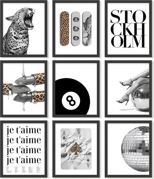 97 Decor 9 Pcs Trendy Leopard Wall Art - Cheetah Pictures Wall Decor For Bedroom, Stockholm Posters For Room Aesthetic, Funky Art Prints For College Girls Dorm Decorations (8x10 Unframed)
